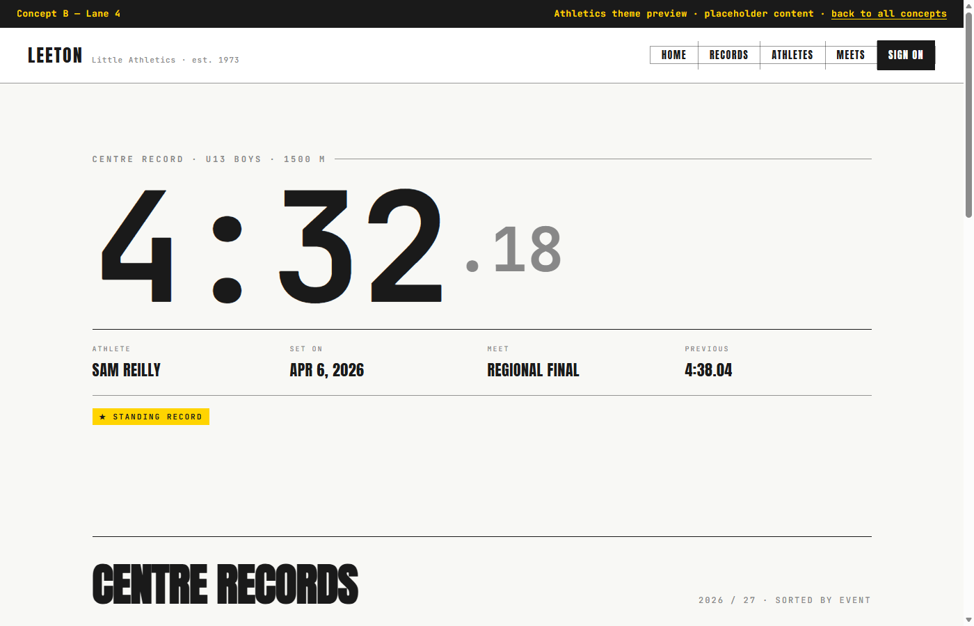 Lane 4 theme — data-first layout