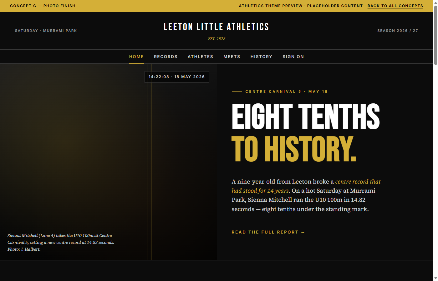 Photo Finish theme — editorial layout